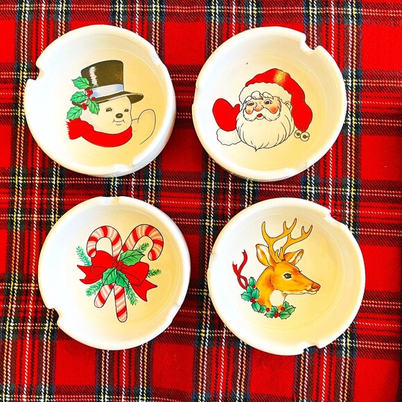 4 Vintage Christmas stackable ashtrays - Picture 3 of 10